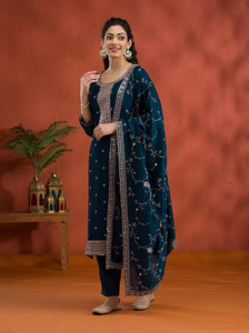 CLAVINET Embroidered Kurta Trouser Pant Dupatta