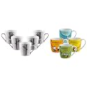 Clay Craft Ceramic Coffee Mugs - Set of 4, Multicolour, 220ml &amp; Master MW Bone China Coffee Mug Set, 150ml, Set of 6, Multicolour6 Pcs. Coffee Mugs- (CM-MASTER-MW-J051)
