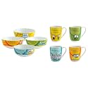 Clay Craft Ceramic Happiness is Snack/Cereal Bowl, Multicolour, Set of 4 Ceramic Milk Mug - Set of 4, Multicolor, 340ml
