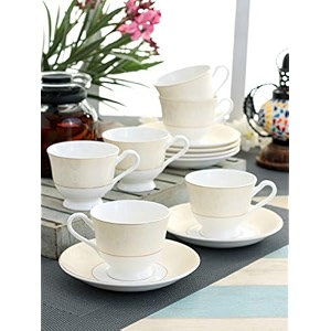 clay craft super s305c georgian tea cup and saucer set multicolour 210ml - 6 pieces
