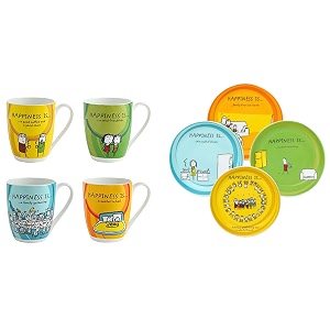 clay craft ceramic plate - set of 4 multicolor ceramic milk mug - set of 4 multicolor 340ml