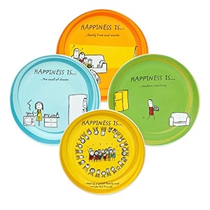 clay craft - premium ceramic snack amp side plate set - microwave safe glossy finish printed design for serving amp dining - multicolor - 55 inch diameter set of 4