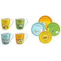 Clay Craft Ceramic Plate - Set of 4, Multicolor Ceramic Milk Mug - Set of 4, Multicolor, 340ml