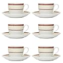 Clay Craft - Cream Tea Cup Saucer Set, 6 Pieces, 210ml, Ceramic, Super S376, Multicolor, Standard (CS-CREAM-SUPER-S376)