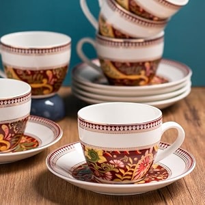 clay craft fine ceramic cup amp saucer set of 12 6 cups  6 saucers - 180 ml each maroon