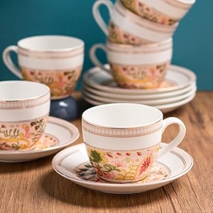 clay craft fine ceramic cup amp saucer set of 12 6 cups  6 saucers - 180 ml each pink floral