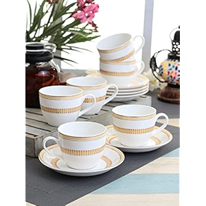 clay craft fine ceramic cup amp saucer set of 12 6 cups  6 saucers - 180 ml each maroon