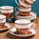 Clay Craft Fine Ceramic Cup &amp; Saucer Set of 12 (6 Cups + 6 Saucers) - 180 ml Each (Maroon)