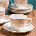 Clay Craft Fine Ceramic Cup & Saucer Set of 12 (6 Cups + 6 Saucers) - 180 ml Each (White & Beige Floral)