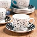 Clay Craft Fine Ceramic Cup &amp; Saucer Set of 12 (6 Cups + 6 Saucers) - 180 ml Each (Black &amp; White Print)