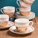 Clay Craft Fine Ceramic Cup &amp; Saucer Set of 12 (6 Cups + 6 Saucers) - 180 ml Each (Pink Floral)