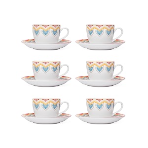 clay craft fine ceramic printed cup amp saucer set of 12 6 cups  6 saucers - 180 ml each multicolor motifs
