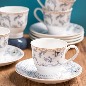 clay craft fine ceramic printed cup amp saucer set of 12 6 cups  6 saucers - 180 ml each blue floral