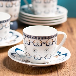 clay craft fine ceramic printed cup amp saucer set of 12 6 cups  6 saucers - 180 ml each blue amp white