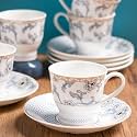 Clay Craft Fine Ceramic Printed Cup &amp; Saucer Set of 12 (6 Cups + 6 Saucers) - 180 ml Each (Blue Floral)