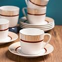 Clay Craft Fine Ceramic Printed Cup &amp; Saucer Set of 12 (6 Cups + 6 Saucers) - 180 ml Each (Maroon &amp; Beige)