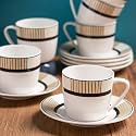 Clay Craft Fine Ceramic Printed Cup &amp; Saucer Set of 12 (6 Cups + 6 Saucers) - 180 ml Each (Black &amp; White)