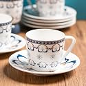 Clay Craft Fine Ceramic Printed Cup &amp; Saucer Set of 12 (6 Cups + 6 Saucers) - 180 ml Each (Blue &amp; White)