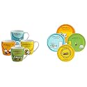Clay Craft - Happiness is Ceramic Coffee Mugs Alton, Set of 4, 240ml Happiness is Ceramic Mini Snack Plates, Set of 4, 5", Multicolour