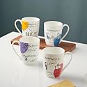 Clay Craft Printed Fine Ceramic Happiness is Oxford Delight Coffee &amp; Milk Mugs, 300Ml, Set of 4, Multicolor