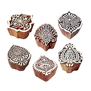 clay printing stamps classy floral shape wooden blocks set of 6