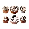 Clay Printing Stamps Designer Round Om Sign Shape Wooden Blocks (Set of 6)