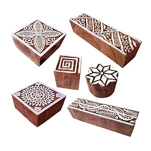 clay printing stamps intricate square floral design wood blocks set of 6