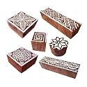 Clay Printing Stamps Intricate Square Floral Design Wood Blocks (Set of 6)