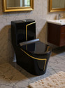 clayplus Ceramic Shining Black commode with Yellow Finishing Line and Round Flush Button Ceramic Shining Black commode with Yellow Finishing Line and Round Flush Button Western Commode (Black & Yellow)