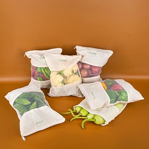 clazkit cotton vegetable bags fridge storage bag sabji fruits pouch refrigerator produce bags clothe muslin reusable washable with drawstrings10 x 14 inch pack of 6