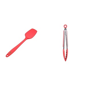 clazkit - yh486 stainless steel with silicone coating spatula red  clazkit kitchen baking bbq heat resistant cooking food clip with silicone tips tongs pack of 1