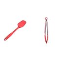 Clazkit - YH486 Stainless Steel with Silicone Coating Spatula, Red + Clazkit Kitchen Baking BBQ Heat Resistant Cooking Food Clip with Silicone Tips Tongs, Pack of 1