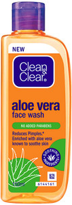 clean  clear aloe vera reduces pimples  enriched with aloe vera to soothe skin face wash