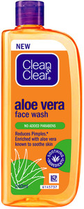 clean  clear aloe vera reduces pimples  enriched with aloe vera to soothe skin face wash