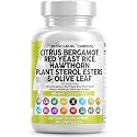 Clean Nutraceuticals Citrus Bergamot Red Yeast Rice Capsules with Plant Sterols - with Hawthorn Extract Olive Leaf Niacin Vitamin K3 D3 COQ10 Guggul & More