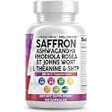 Clean Nutraceuticals Saffron Supplements Extract 100mg + Ashwagandha L-Theanine 200mg - Mood Support Ginkgo Biloba, St. John's Wort, Rhodiola Rosea & 5-HTP Capsules Pills Men Women
