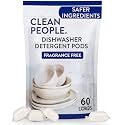 The Clean People Dishwasher Pods - Cuts Grease &amp; Rinses Sparkling Clean - Residue-Free - Phosphate Free Dishwashing Pods (60 Count, Fragrance Free)