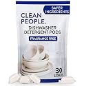 The Clean People Dishwasher Pods - Cuts Grease &amp; Rinses Sparkling Clean - Residue-Free - Phosphate Free Dishwashing Pods - Fragrance Free, 30 Pack