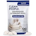 Clean People Dishwasher Pods - Cuts Grease &amp; Rinses Sparkling Clean - Residue-Free - Phosphate Free Dishwashing Pods - Fragrance Free, 120 Pack