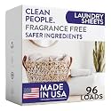 The Clean People Fragrance Free Laundry Detergent Sheets - Laundry Soap - Ultra Concentrated, Recyclable Packaging, Stain Fighting - Fragrance Free, 96 Pack