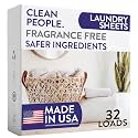 The Clean People Fragrance Free Laundry Detergent Sheets - Laundry Soap - Ultra Concentrated, Recyclable Packaging, Stain Fighting - Fragrance Free, 32 Pack