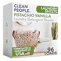 The Clean People Laundry Detergent Sheets - Laundry Soap - Ultra Concentrated, Recyclable Packaging, Stain Fighting - Pistachio Vanilla, 96 Pack