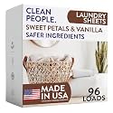 The Clean People Laundry Detergent Sheets - Laundry Soap - Ultra Concentrated, Recyclable Packaging, Stain Fighting - Sweet Petals &amp; Vanilla, 96 Pack