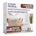 The Clean People Laundry Detergent Sheets - Laundry Soap - Ultra Concentrated, Recyclable Packaging, Stain Fighting - Sweet Petals &amp; Vanilla, 32 Pack