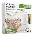 The Clean People Laundry Detergent Sheets - Laundry Soap - Ultra Concentrated, Recyclable Packaging, Stain Fighting - Pistachio Vanilla, 32 Pack