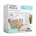 The Clean People Laundry Detergent Sheets - Laundry Soap - Ultra Concentrated, Recyclable Packaging, Stain Fighting - Peppermint, 96 Pack