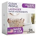 The Clean People Lavender Laundry Detergent Sheets - Laundry Soap - Ultra Concentrated, Recyclable Packaging, Stain Fighting - Lavender, 96 Pack