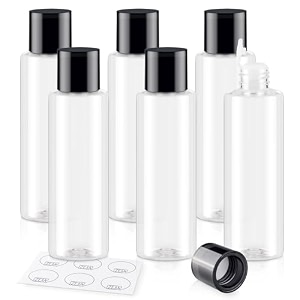 clear 150ml5oz travel size toiletries 6 pack plastic travel bottles double leak proof travel size containers for shampoo lotion body wash refillable empty travel bottles with 6pcs labels