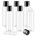 Clear 150ML/5OZ Travel Size Toiletries, 6 Pack Plastic Travel Bottles, Double Leak Proof Travel Size Containers for Shampoo, Lotion, Body Wash, Refillable Empty Travel Bottles with 6pcs Labels
