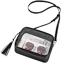 Busiuw Clear Bag for Stadium Events Small Sports Messenger Bag Mini Women Crossbody for Fan, Sports Concert Festival Events(Silver-Black)